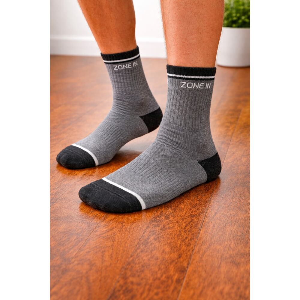 Zone In Men’s Crew Socks 5 Pack Cushioned Gray/Black Moisture Control